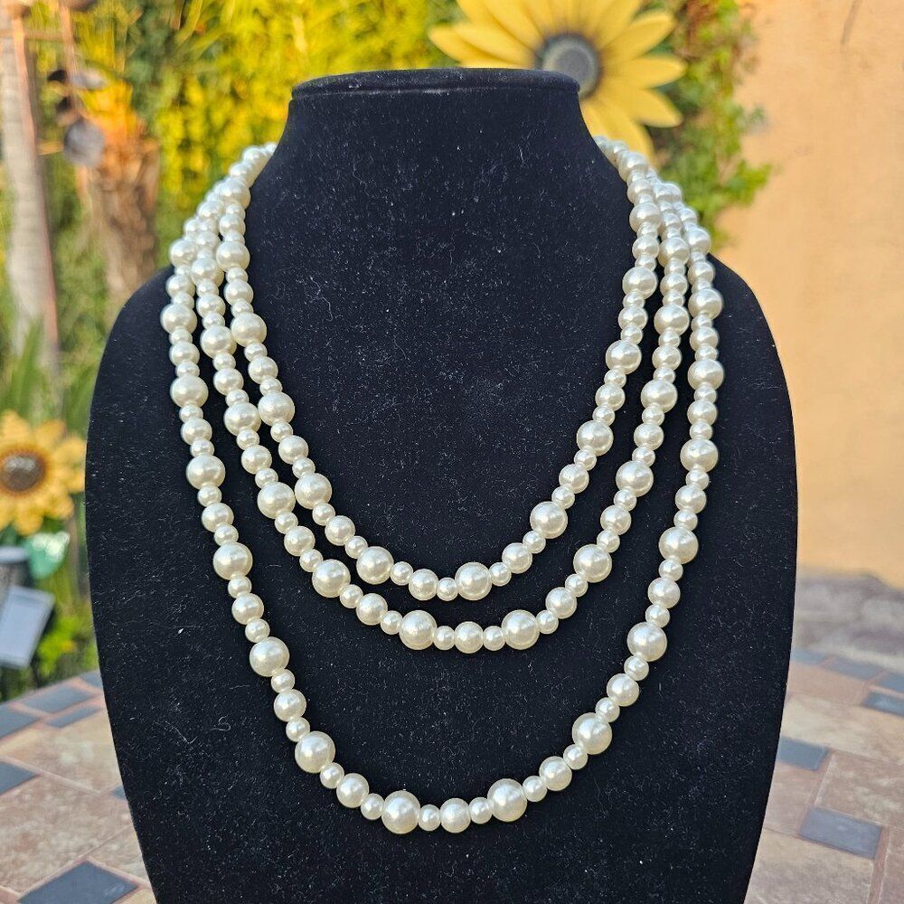 Vintage Mid Century Multistrand Faux Glass Pearl Necklace